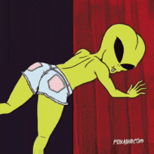 a foxadhd.com cartoon of a yellow alien in shorts
