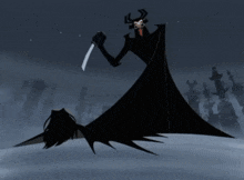 a cartoon character is holding a large knife in his hand