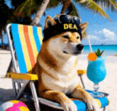 a dog wearing sunglasses and a hat that says dea