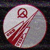 a circle with a hammer and sickle and the words okb vispa