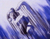 a cartoon character is flying through the air in a blue and white cartoon .