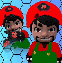 a cartoon character with a red hat with the number 20 on it