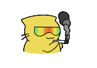a yellow cartoon cat wearing sunglasses is smoking a cigarette