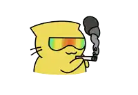a yellow cartoon cat wearing sunglasses is smoking a cigarette