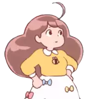 a cartoon girl with a bee on her shirt and the word okay below her