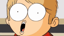 a close up of a cartoon character with a surprised expression on his face .