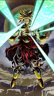a drawing of broly from dragon ball z with a green light behind him