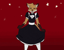 a drawing of a fox wearing a maid costume