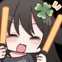 a cartoon drawing of a girl with a clover on her head