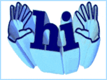 the word hi is surrounded by hands that are giving a high five
