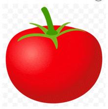 a red tomato with a green stem on a white checkered background