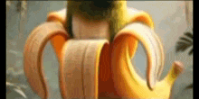 a close up of a banana that is peeled
