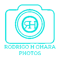 a logo for rodrigo h ohara photos shows a camera with the letter h in a circle