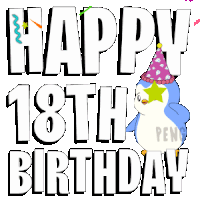 a happy 18th birthday greeting with a penguin wearing a party hat