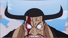 a cartoon of a man with horns and a bloody face