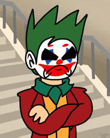 a cartoon of a clown with his arms crossed and the letters j on the bottom