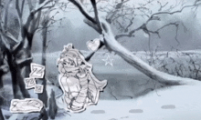 a black and white drawing of a girl in the snow with a heart and a star