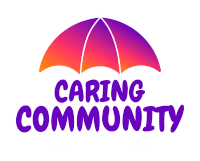 a logo for caring community has a purple umbrella