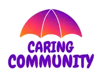 a logo for caring community has a purple umbrella