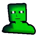 a green pixel art drawing of a person 's face with a serious look on their face .