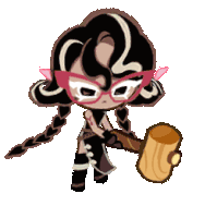 a cartoon character with glasses is holding a log and a hammer .