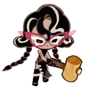 a cartoon character with glasses is holding a log and a hammer .