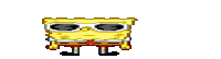 a pixel art of spongebob wearing sunglasses with stars around him