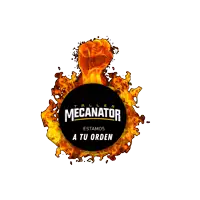 a logo for taller mecanator with a fist in flames