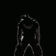a silhouette of a person standing in the dark with a light shining on them .