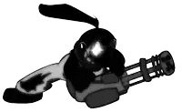 a cartoon character is holding a gun with skulls on it