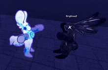 a drawing of a rabbit and a black rabbit with the name brightwolf on the bottom