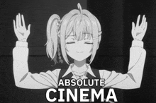 a black and white drawing of a girl with the words " absolute cinema " above her