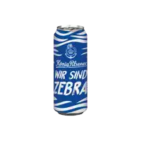 a blue can of konig pilsener wir sind zebra beer