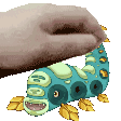 a cartoon of a caterpillar with leaves and a slipper on top of it .