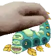 a cartoon of a caterpillar with leaves and a slipper on top of it .