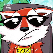 a cartoon of a fox wearing sunglasses and a flex 'n fox shirt