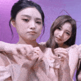 two girls are posing for a picture and one has a cat ear headband on her head