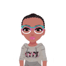 a cartoon girl wearing glasses and a t-shirt that says oh snap
