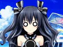 a black and white anime girl with a bow in her hair has a surprised look on her face