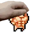 a pixelated image of a person holding a piece of pizza .