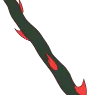 a cartoon drawing of a tree branch with red thorns on a white background