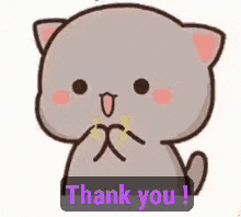 a cartoon cat is saying thank you with a thank you sticker .
