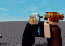 two roblox characters standing next to each other with one wearing a black shirt that says bluebox