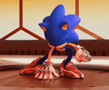 sonic the hedgehog is wearing a pair of red shoes and gloves