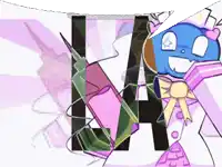 a cartoon character is standing in front of the letter l