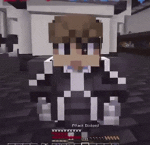 a minecraft character is wearing sunglasses and has the word attack badged on his chest