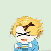 a cartoon character is holding a pair of glasses in his hands and covering his eyes with his hands .