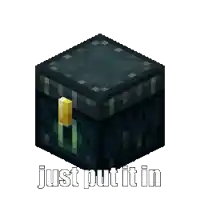 a black minecraft block with the words just put it in written on it