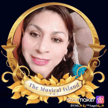 a picture of a woman with the words " the musical island " on the bottom