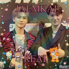 a picture of two men with the words jaemkai real on the top